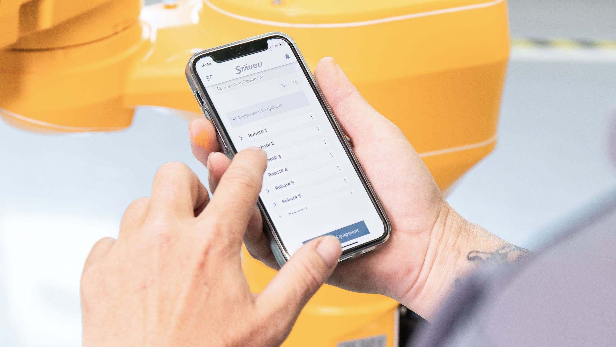MyStäubli customer portal on a smartphone.