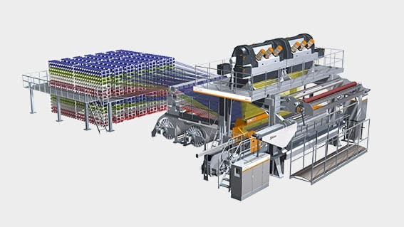 Stäubli offers the solution with the weaving system that ensures high operational reliability and productivity, processing polypropylene, polyamide, wool, and other yarns with productivity three times higher than on a wire loom.