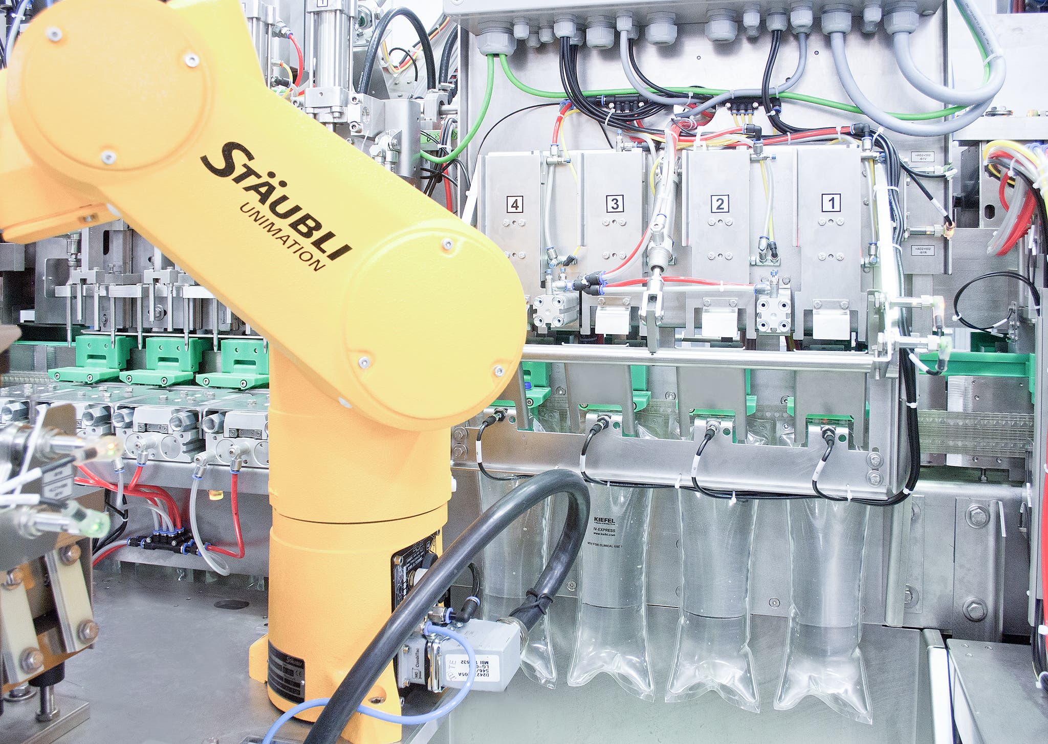 The fully automated plant can produce and fill well over 100,000 IV bags per day working in three shifts.